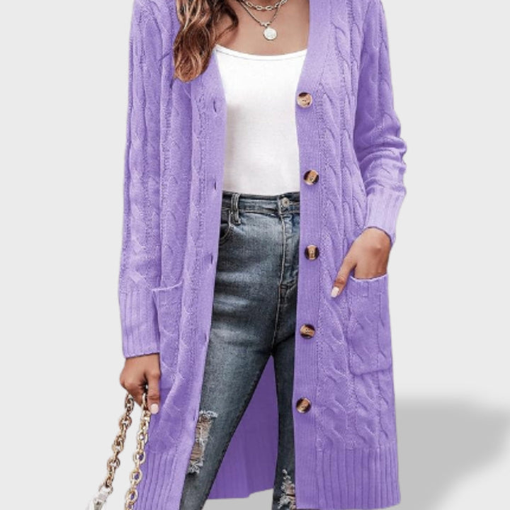 Clara | Cárdigan de punto largo para mujer con botones y bolsillos