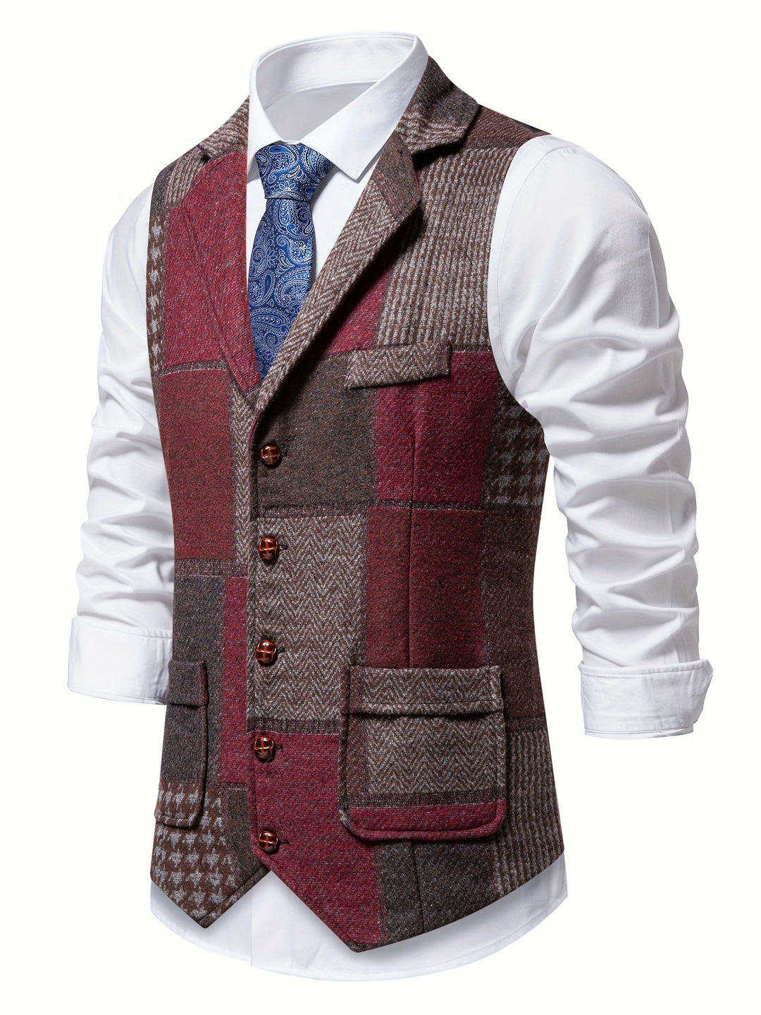 Leo | Chaleco de Tweed Patchwork con Patrón Espiga