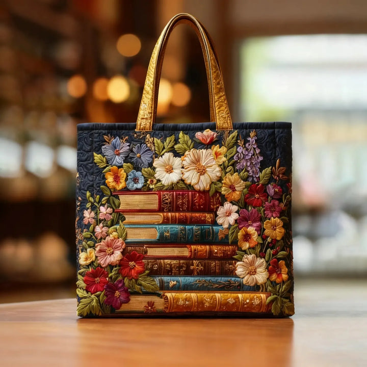 Bolso artesanal | Estampado floral y libros