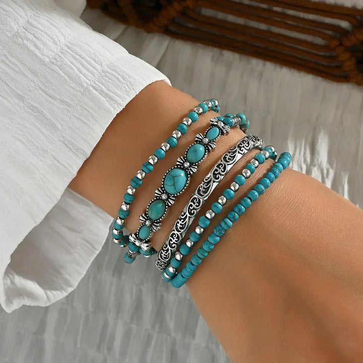 Jenifer | Conjunto de Pulseras Boho con Perlas Turquesas