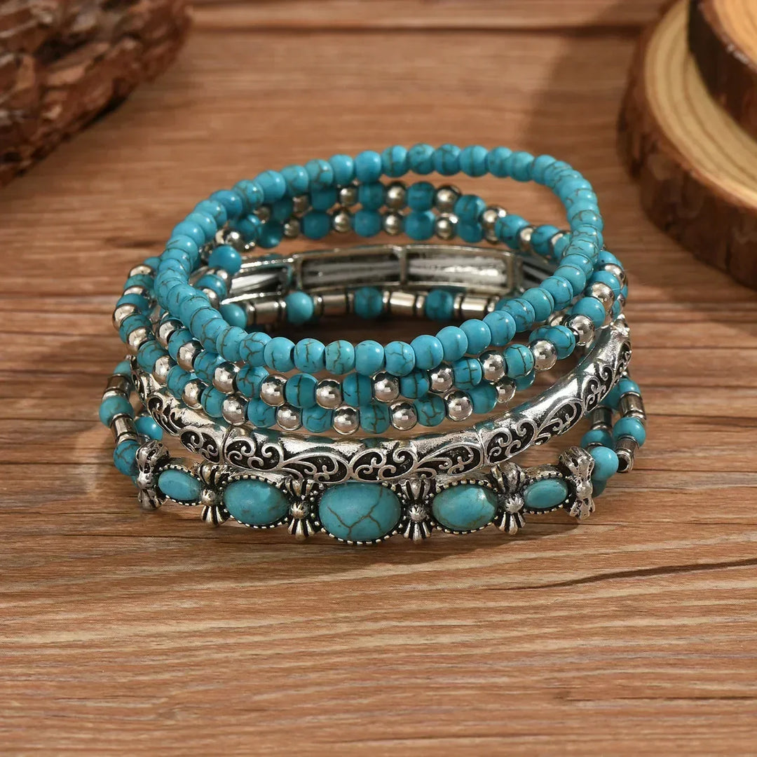 Jenifer | Conjunto de Pulseras Boho con Perlas Turquesas