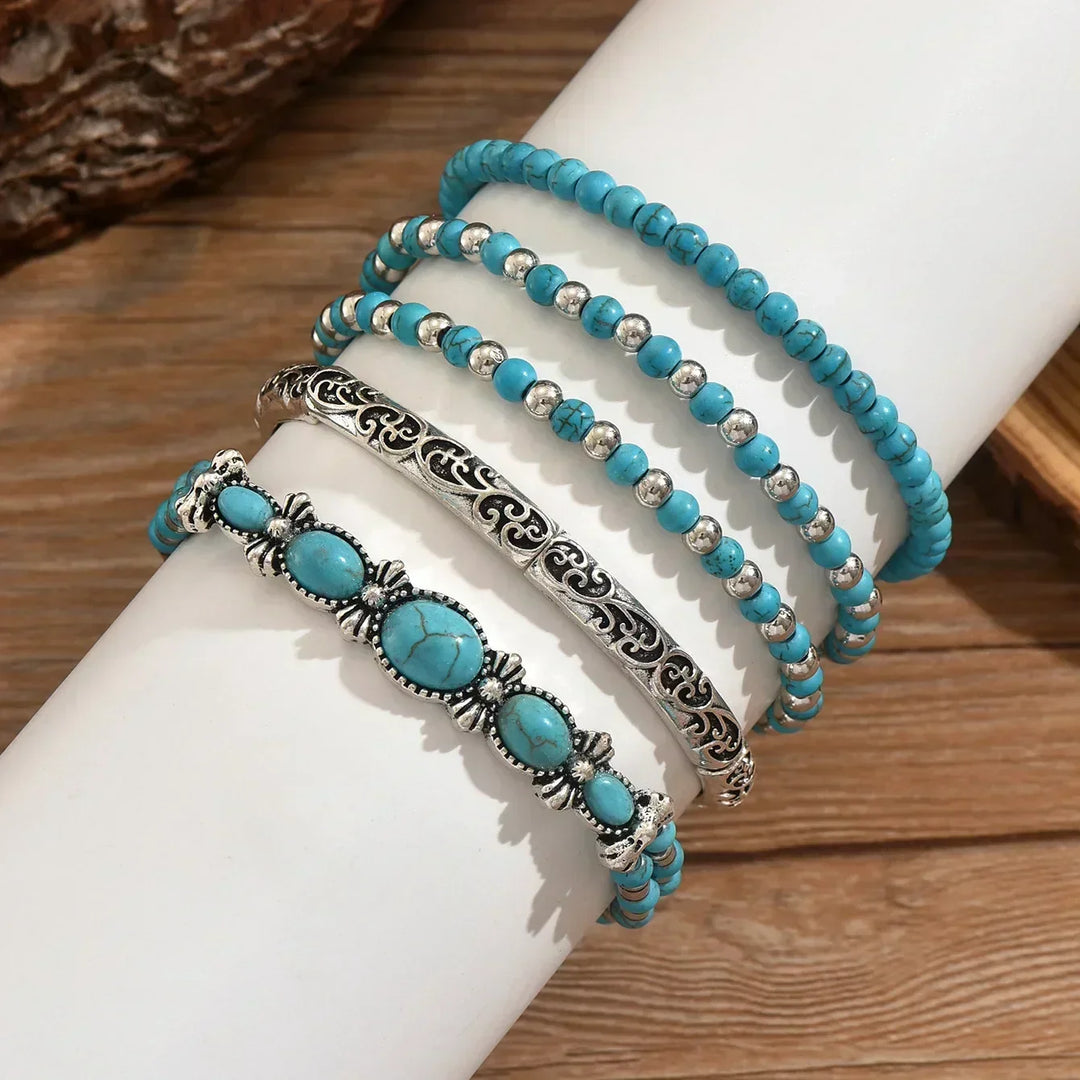 Jenifer | Conjunto de Pulseras Boho con Perlas Turquesas