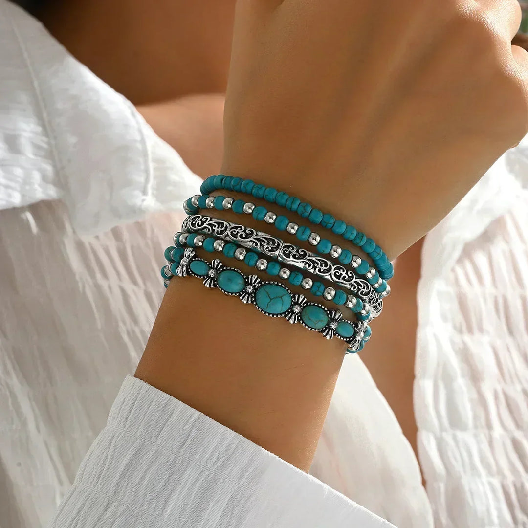Jenifer | Conjunto de Pulseras Boho con Perlas Turquesas