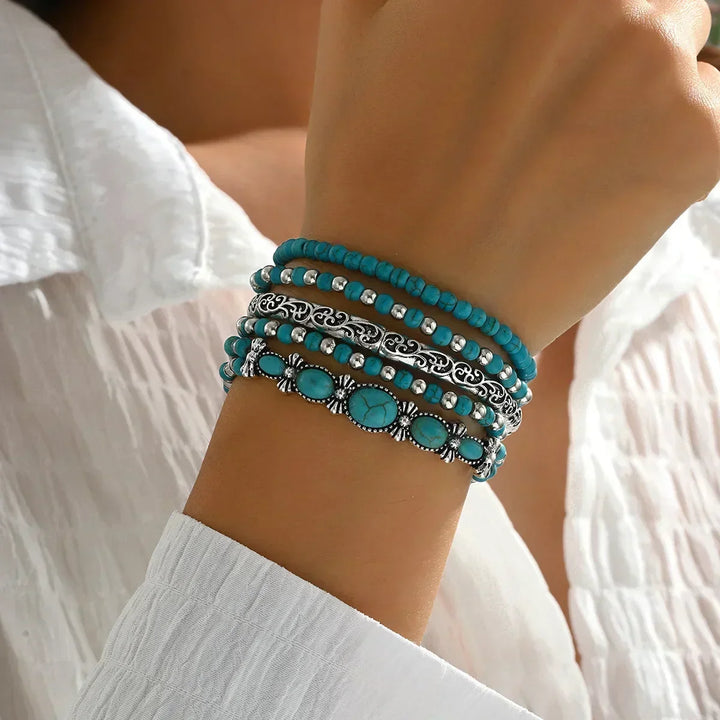 Jenifer | Conjunto de Pulseras Boho con Perlas Turquesas
