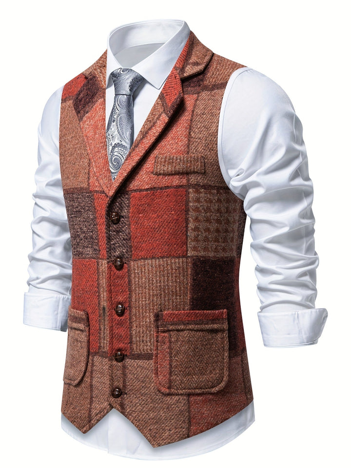 Leo | Chaleco de Tweed Patchwork con Patrón Espiga