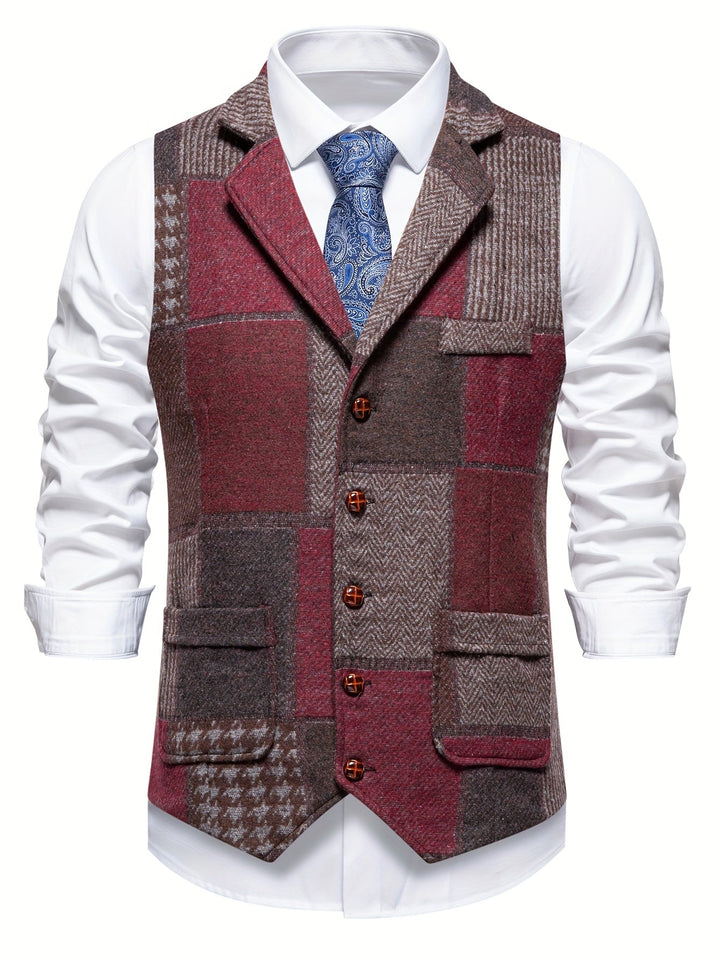 Leo | Chaleco de Tweed Patchwork con Patrón Espiga
