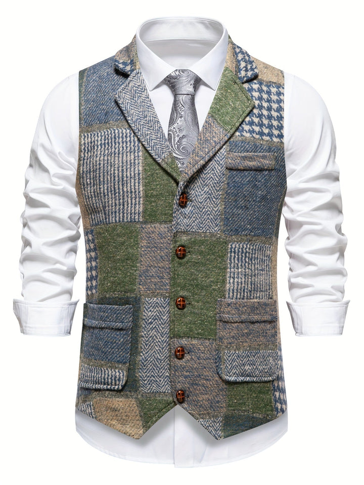 Leo | Chaleco de Tweed Patchwork con Patrón Espiga