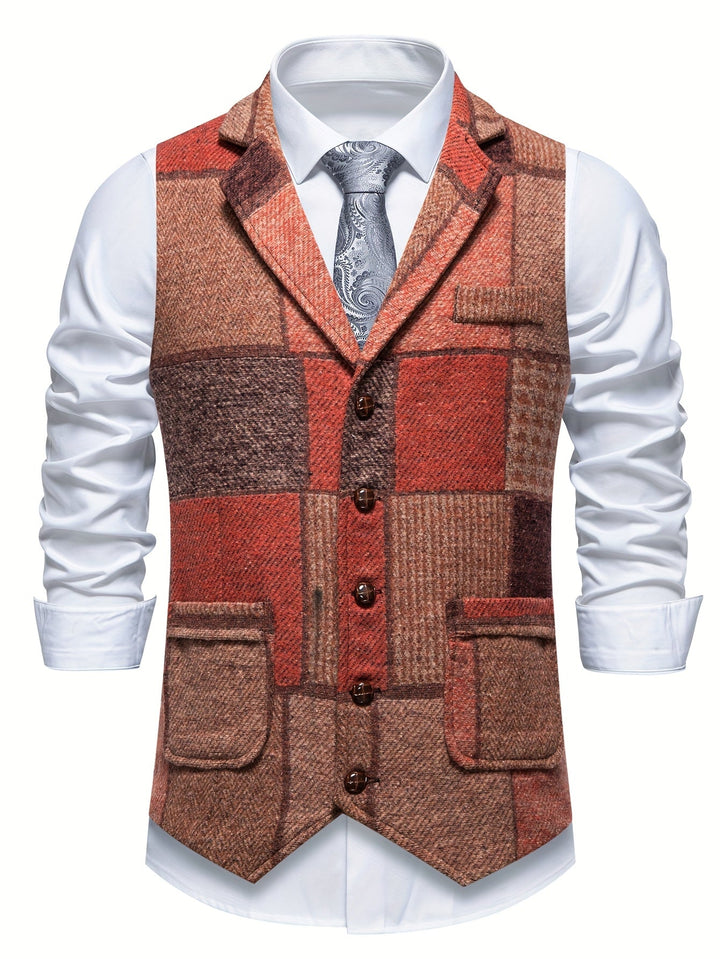 Leo | Chaleco de Tweed Patchwork con Patrón Espiga