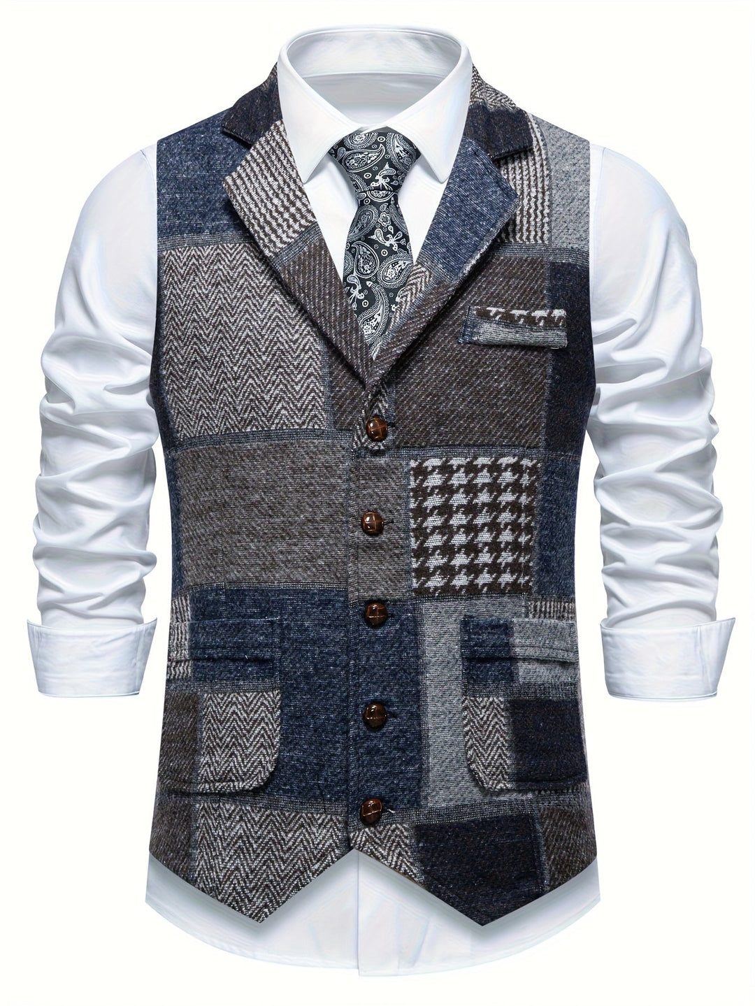Leo | Chaleco de Tweed Patchwork con Patrón Espiga