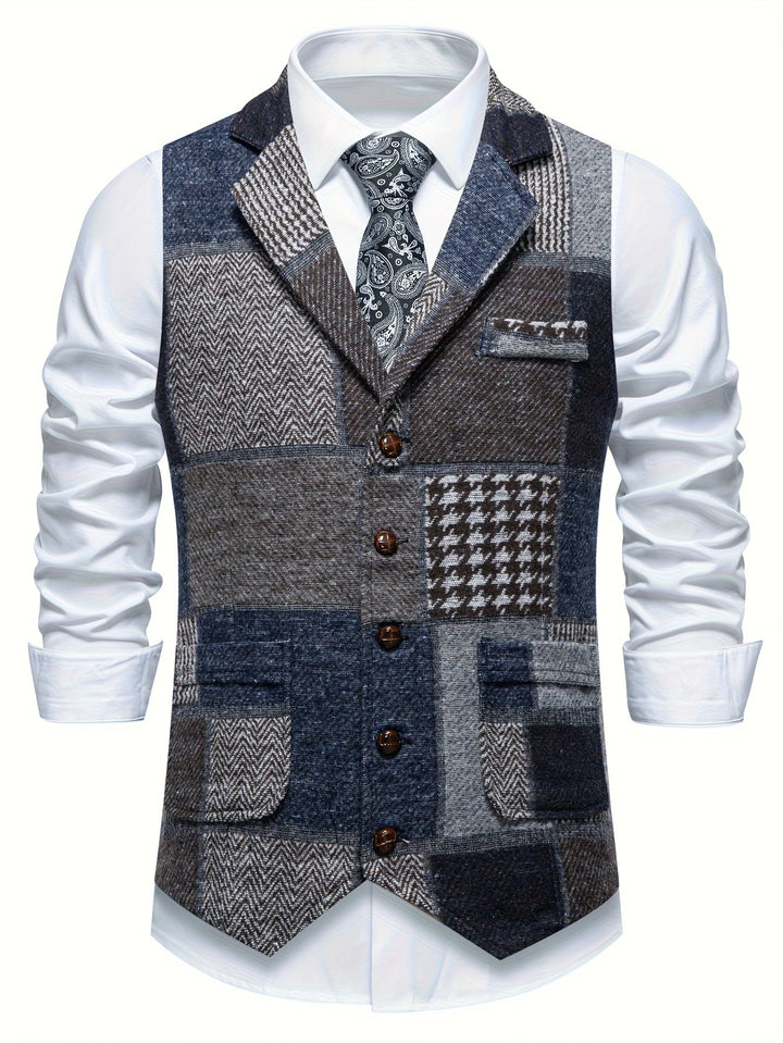 Leo | Chaleco de Tweed Patchwork con Patrón Espiga