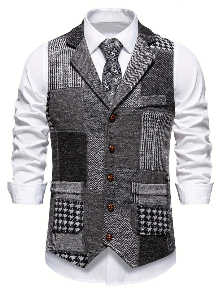 Leo | Chaleco de Tweed Patchwork con Patrón Espiga