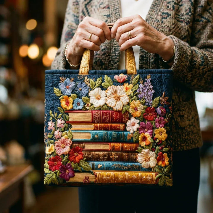 Bolso artesanal | Estampado floral y libros